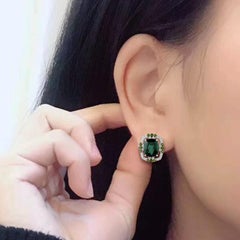 10.55 ct Green Tourmaline Studs With Diamonds Made In 18k White Gold