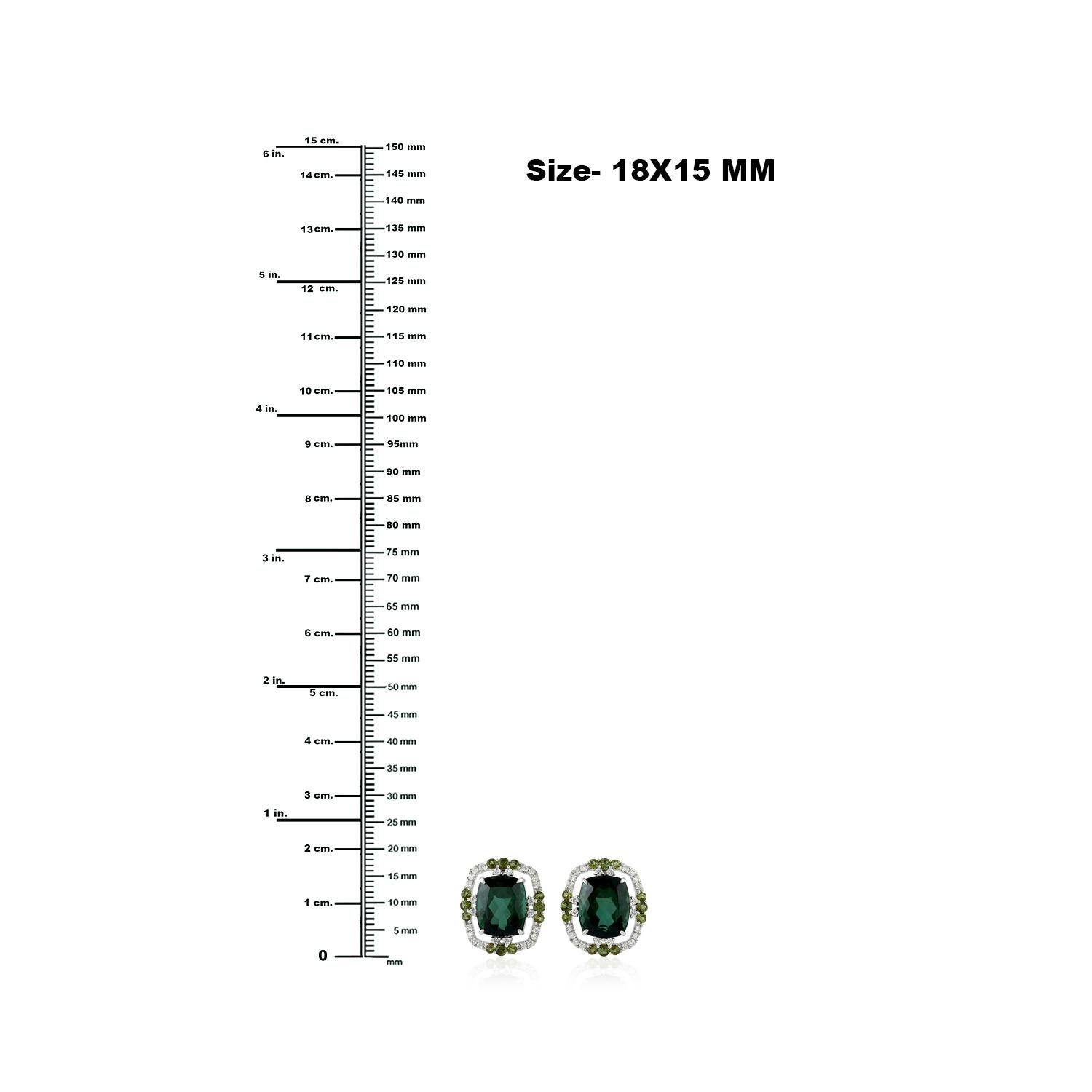 Mixed Cut 10.55 ct Green Tourmaline Studs With Diamonds Made In 18k White Gold For Sale