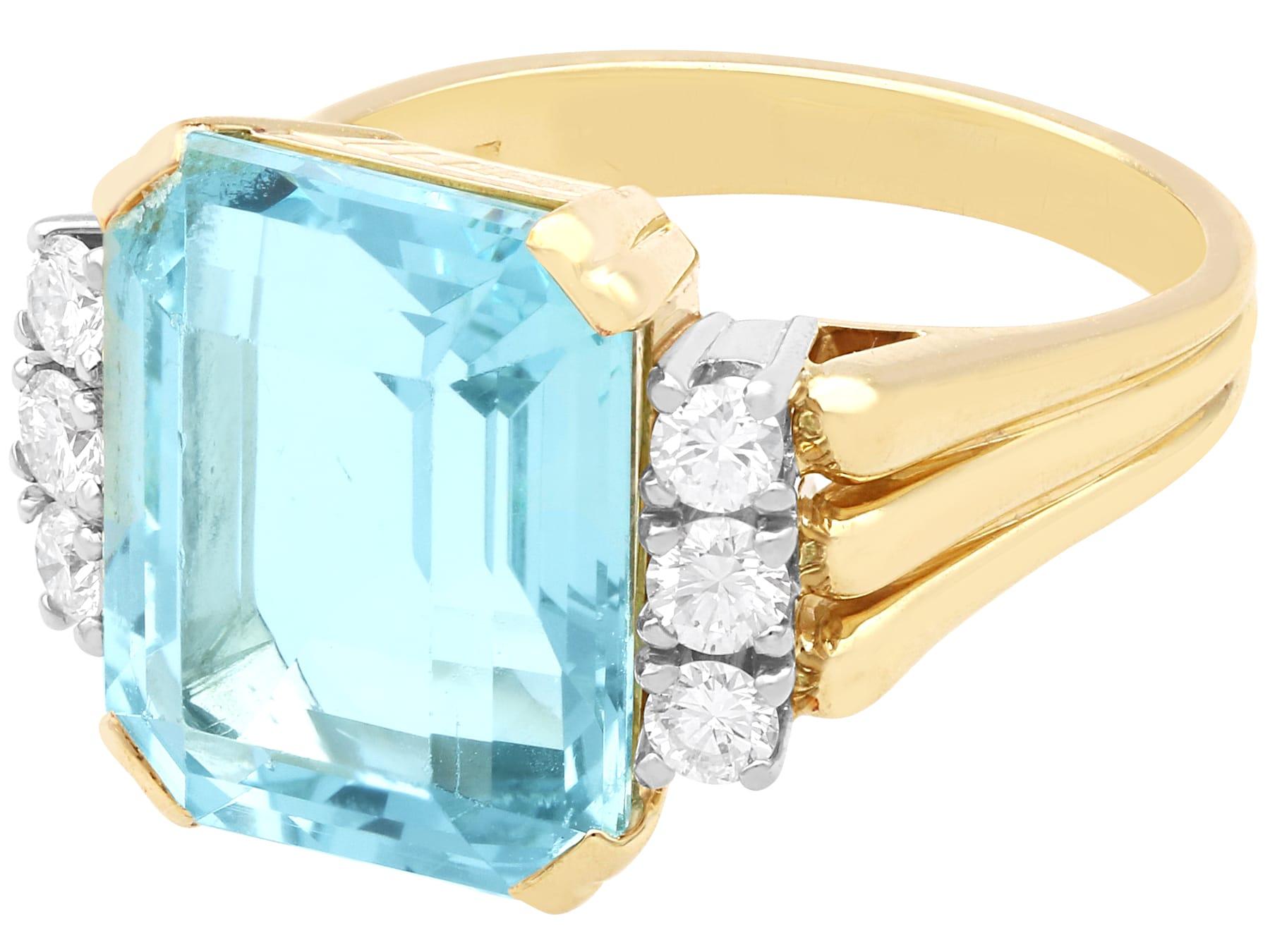 da uomo o donna Anello in oro giallo 14k con acquamarina da 10,56 carati e diamante da 0,48 carati Circa 1960 in vendita