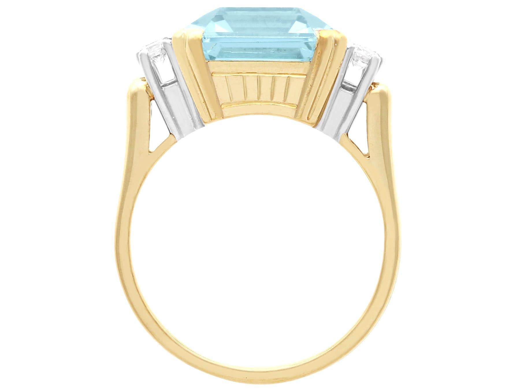 Anello in oro giallo 14k con acquamarina da 10,56 carati e diamante da 0,48 carati Circa 1960 in vendita 2
