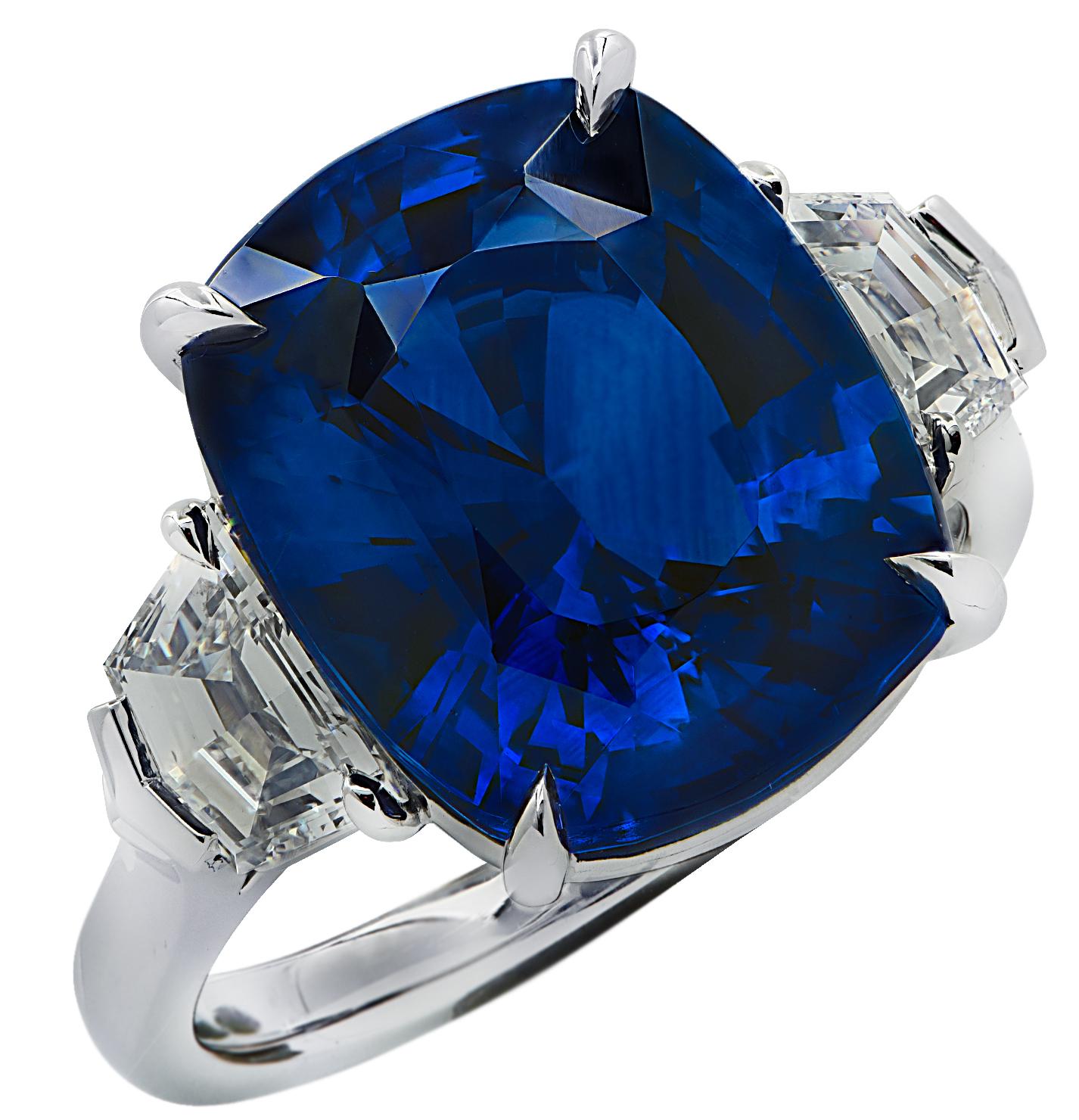 Cushion Cut 10.56 Carat Blue Sapphire and Diamond Ring