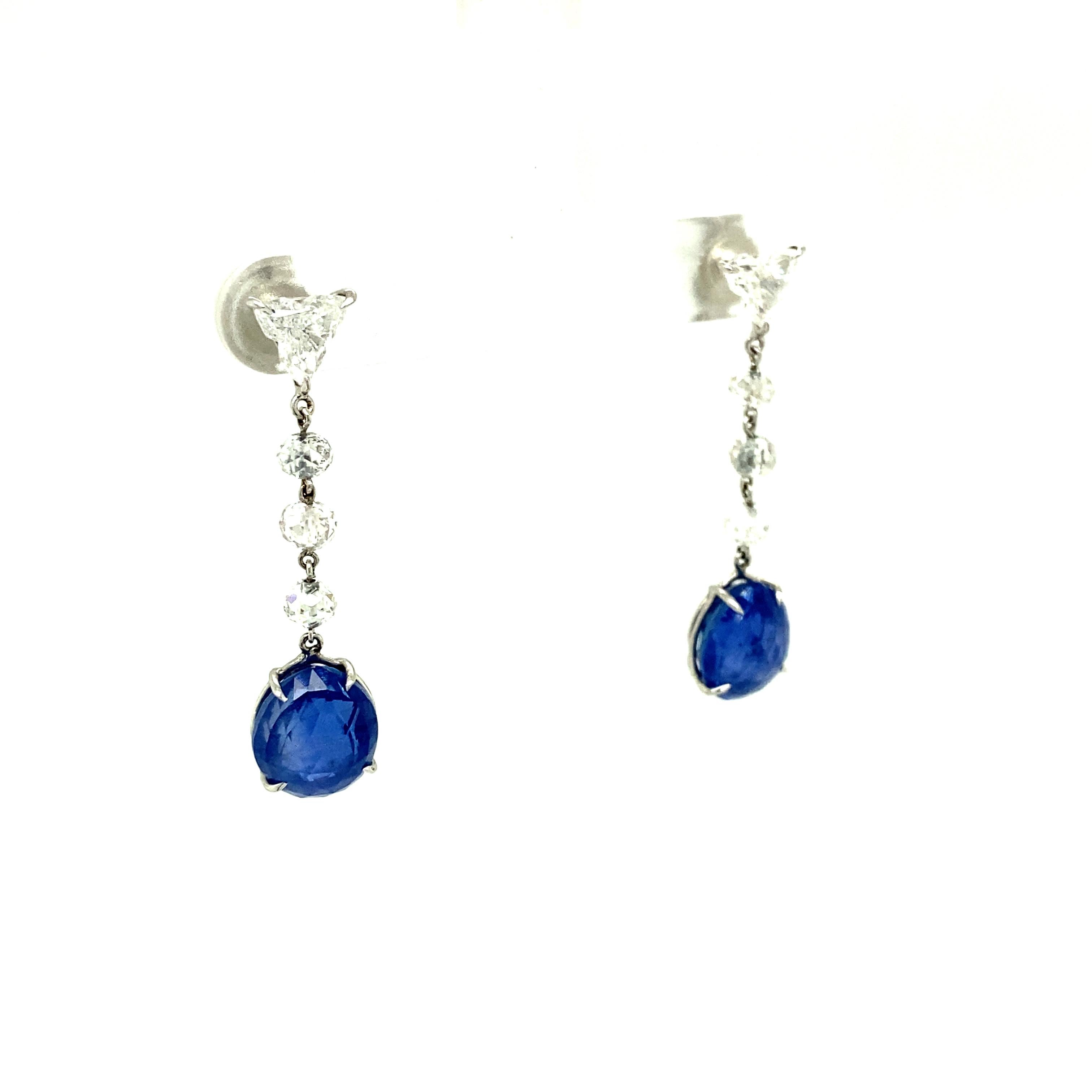 Contemporary 10.56Carat GRS Certified Blue Sapphires and Diamond Earrings For Sale