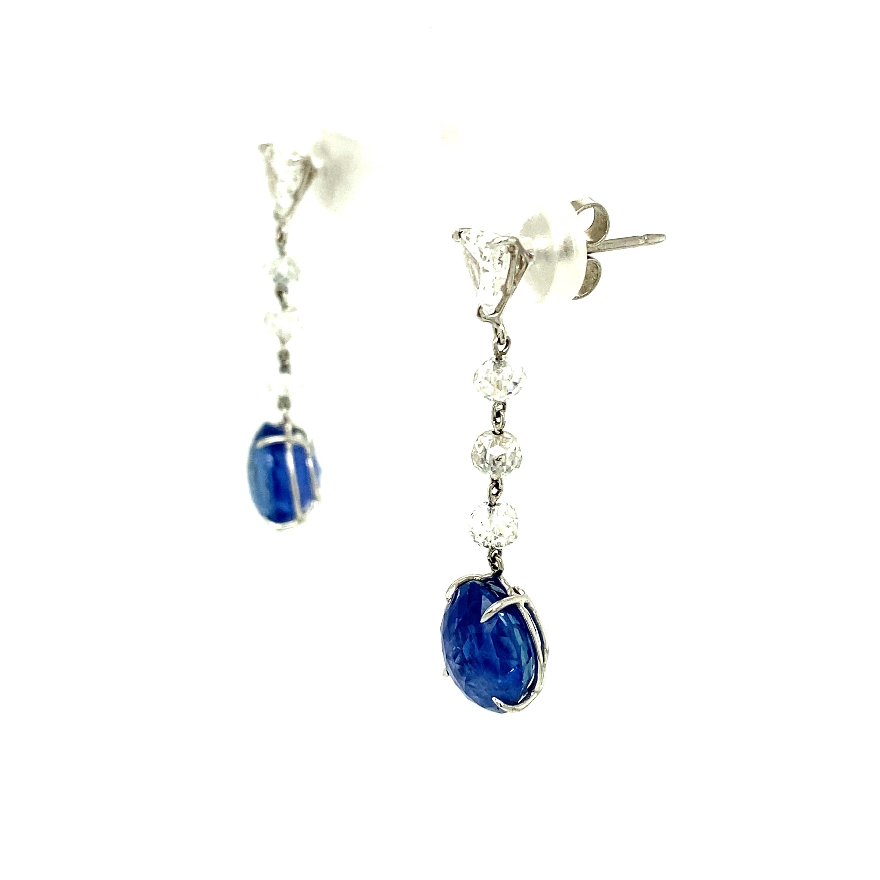 Women's or Men's 10.56Carat GRS Certified Blue Sapphires and Diamond Earrings For Sale