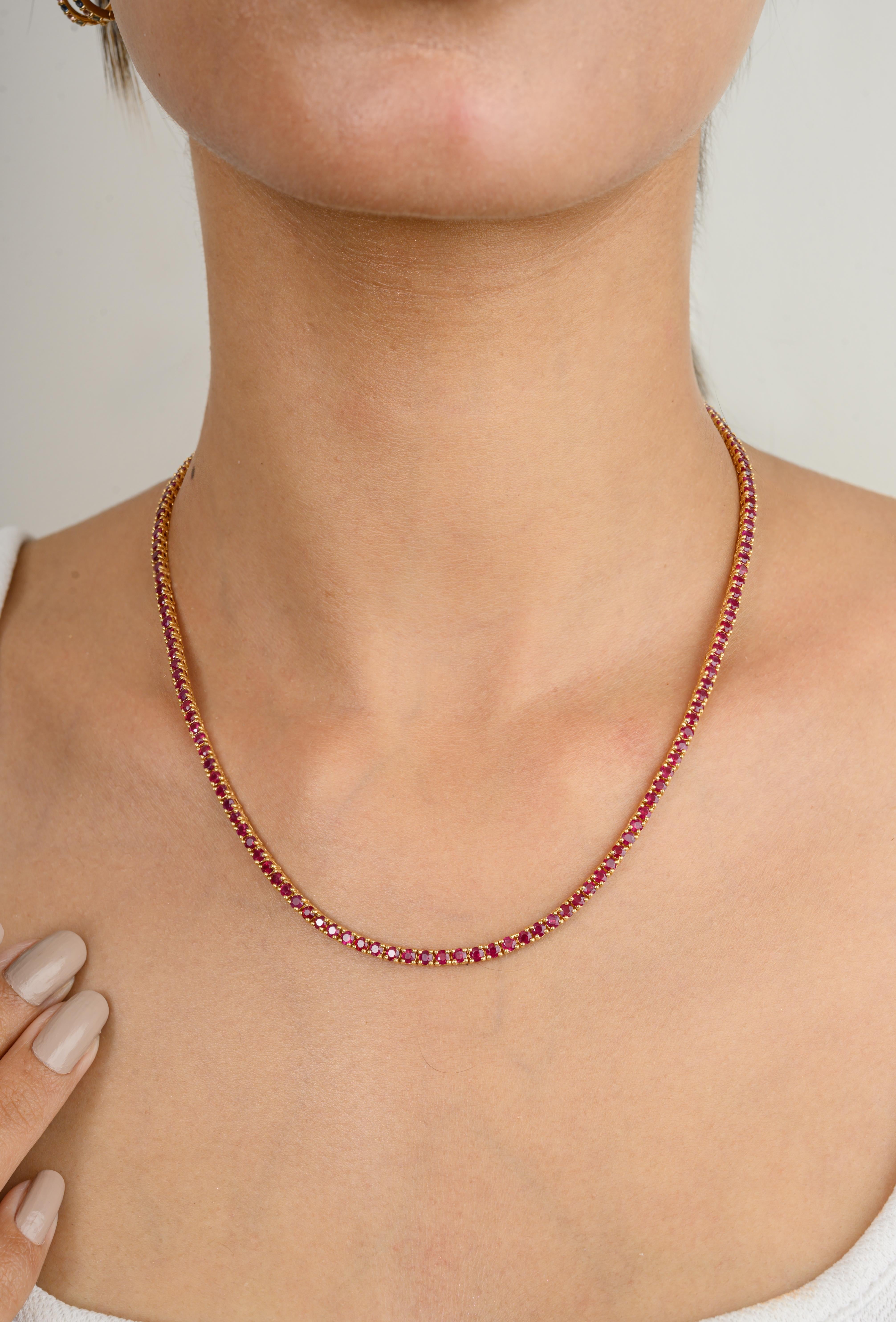 Collier de fiançailles en or jaune massif 18 carats avec rubis rond naturel de 10,56 carats en vente 4