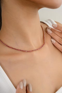 10.56 Carat Natural Round Ruby Necklace for Engagement in 18k Solid Yellow Gold