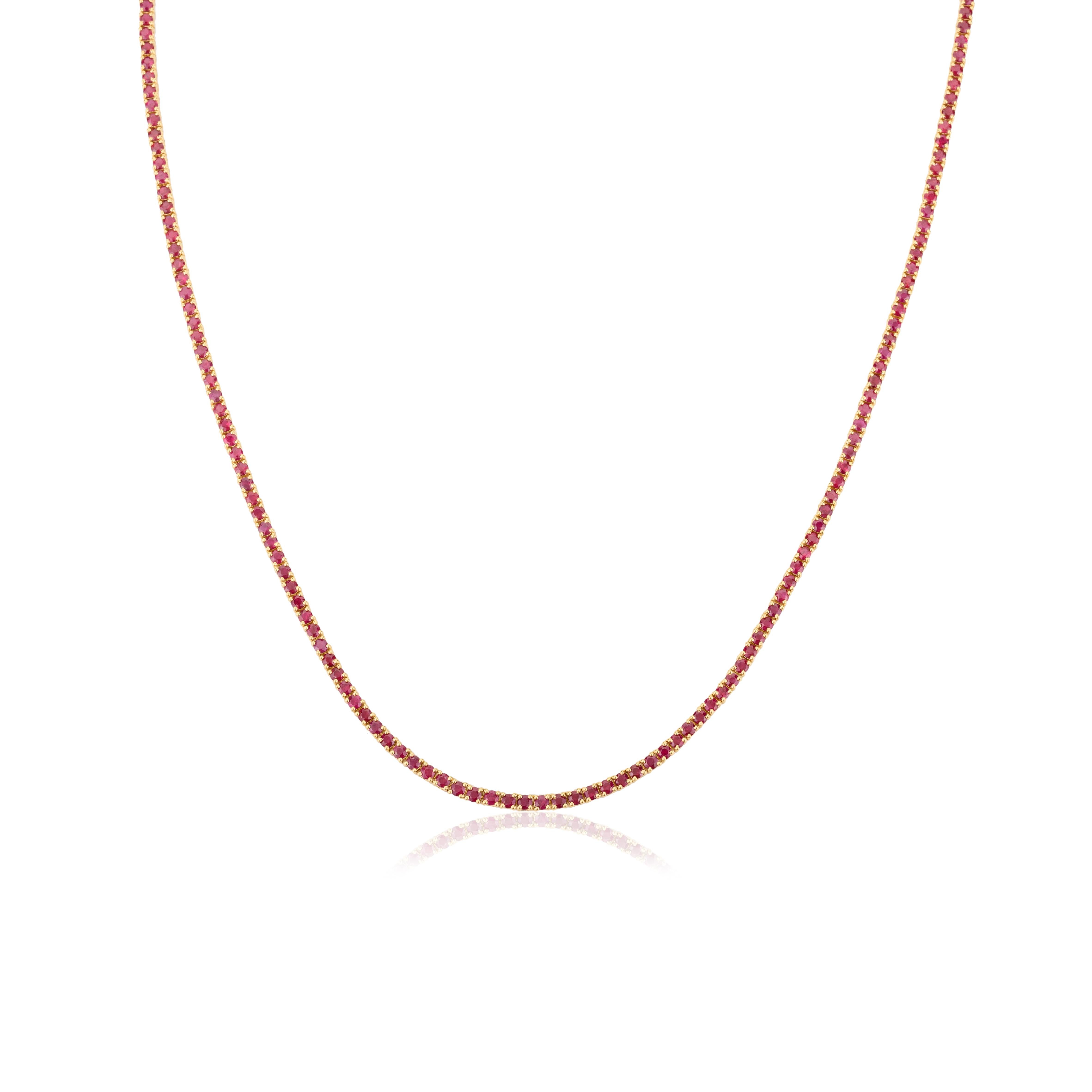 Collier de fiançailles en or jaune massif 18 carats avec rubis rond naturel de 10,56 carats en vente 3