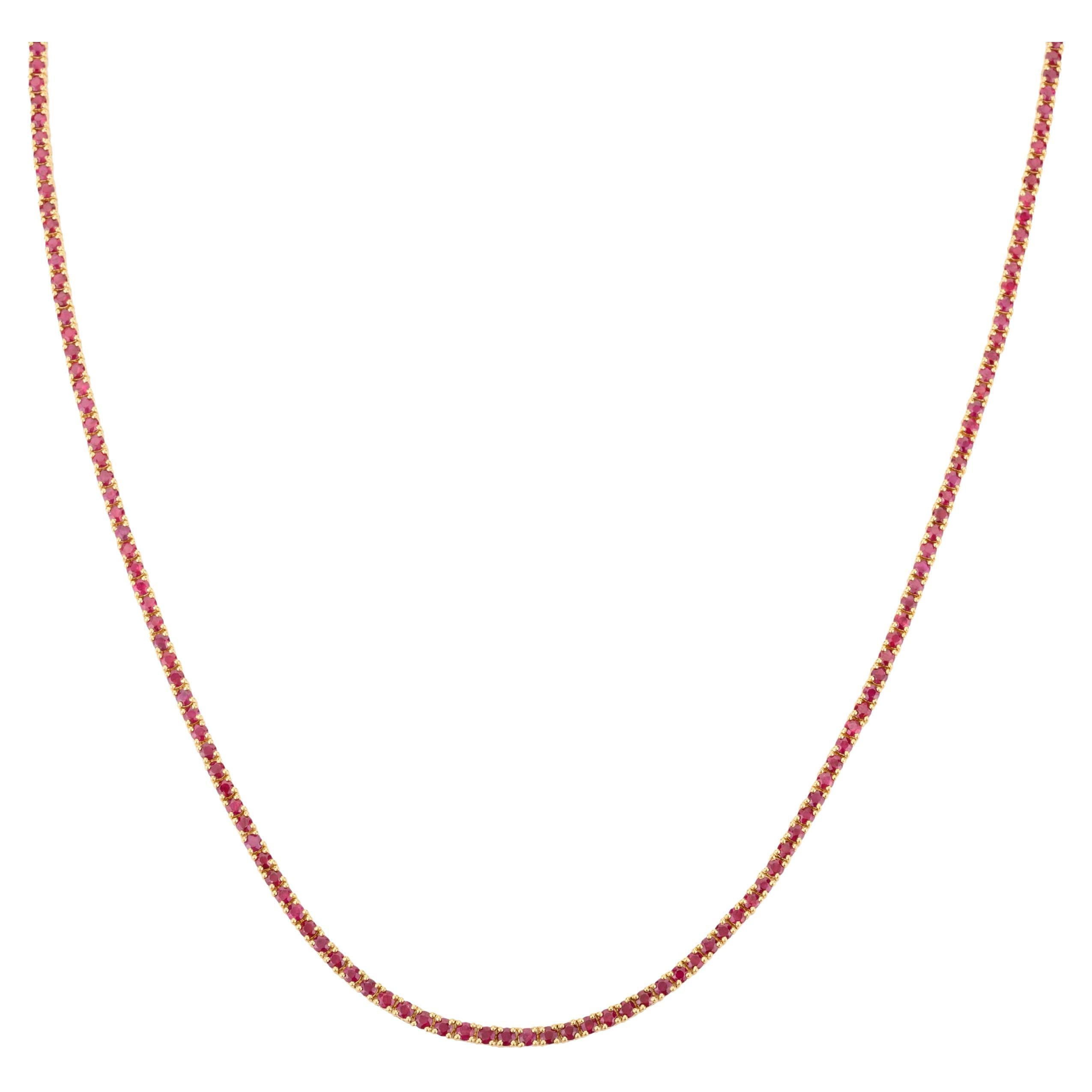 10.56 Carat Natural Round Ruby Necklace for Engagement in 18k Solid Yellow Gold