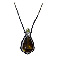 105.61 Carat Smoky Quartz, Peridot and Diamond Pendant Necklace