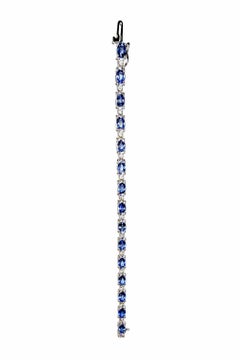 10.56ct Unheated Ceylon Sapphire and Diamond Tennis Bracelet in 14K White Gold