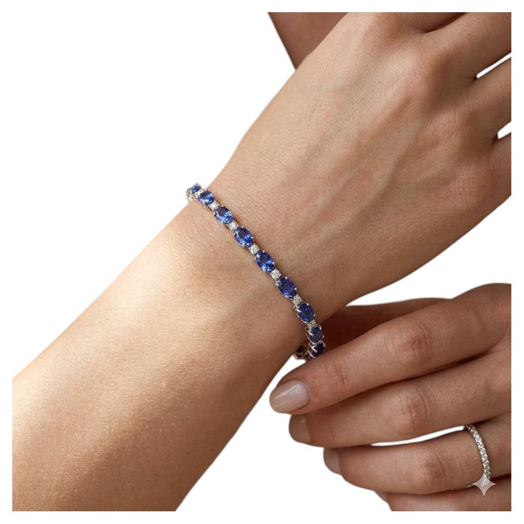 10.56ct Unheated Ceylon Sapphire and Diamond Tennis Bracelet in 14K White Gold