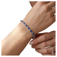 10.56ct Unheated Ceylon Sapphire and Diamond Tennis Bracelet in 14K White Gold
