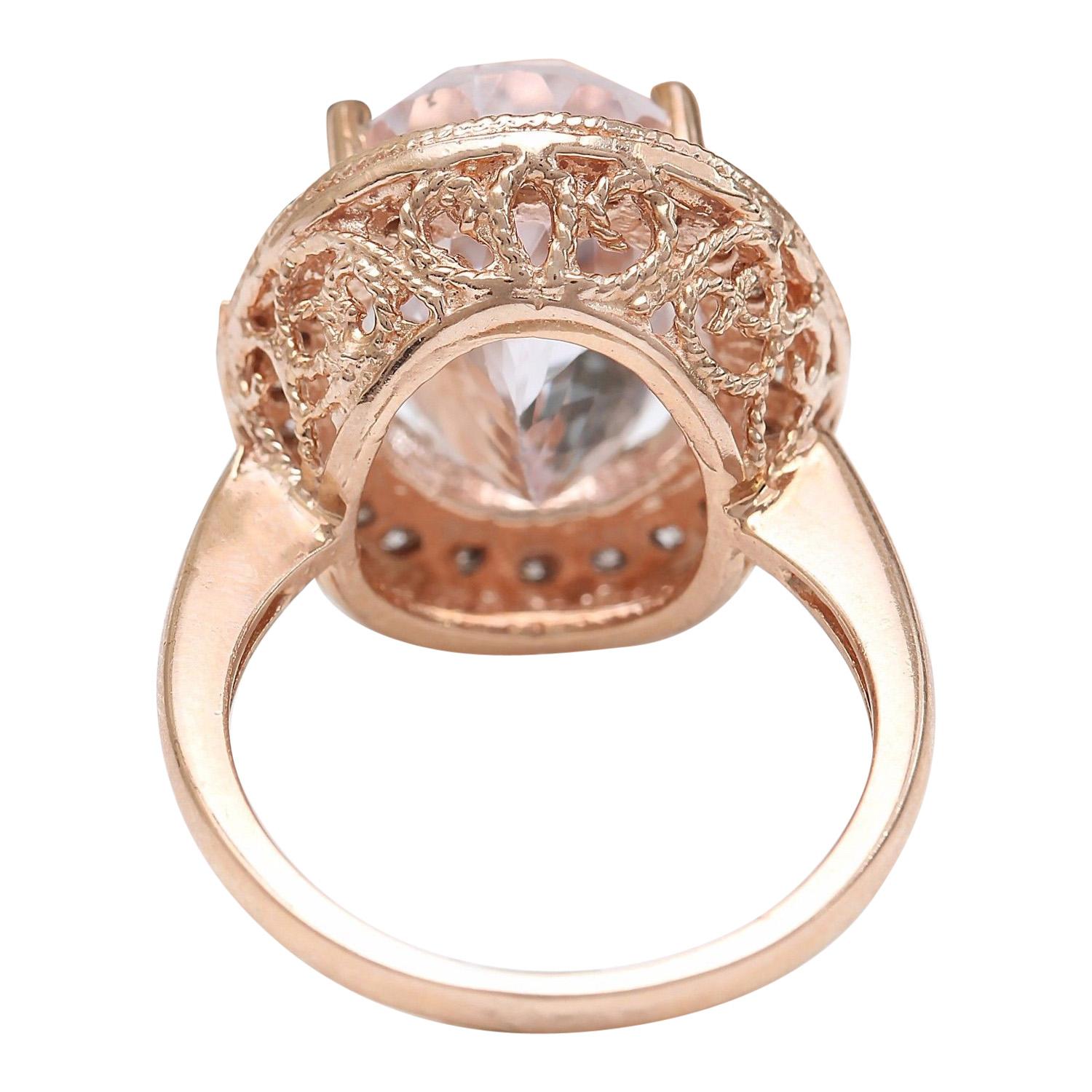 Natural Kunzite Diamond Ring In 14 Karat Solid Rose Gold  In New Condition For Sale In Los Angeles, CA