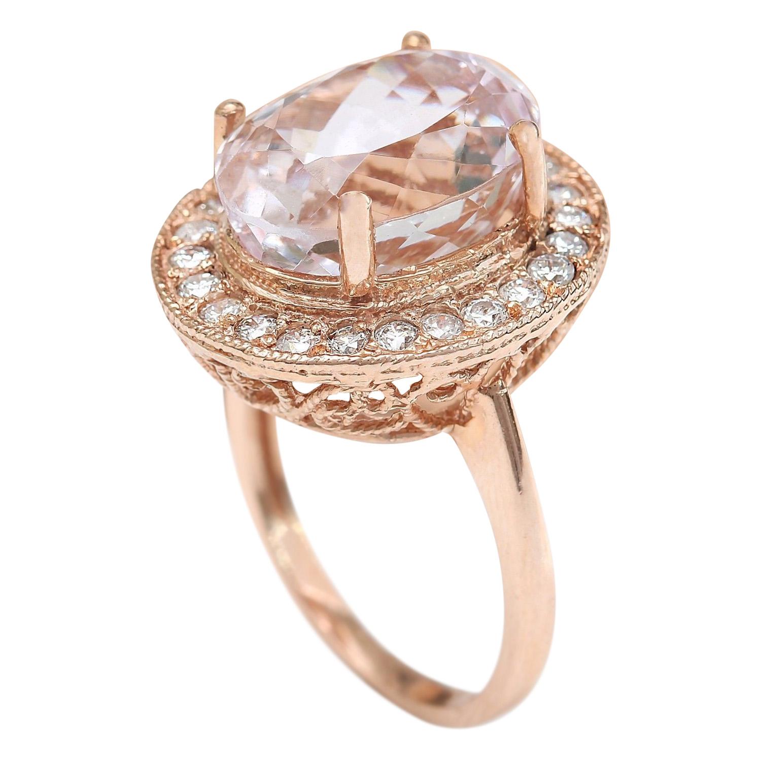 Women's Natural Kunzite Diamond Ring In 14 Karat Solid Rose Gold  For Sale