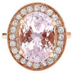 Natural Kunzite Diamond Ring In 14 Karat Solid Rose Gold