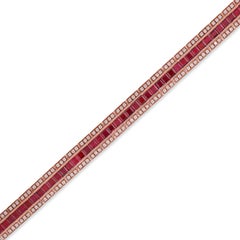 Rubí birmano talla francesa y diamante  Pulsera