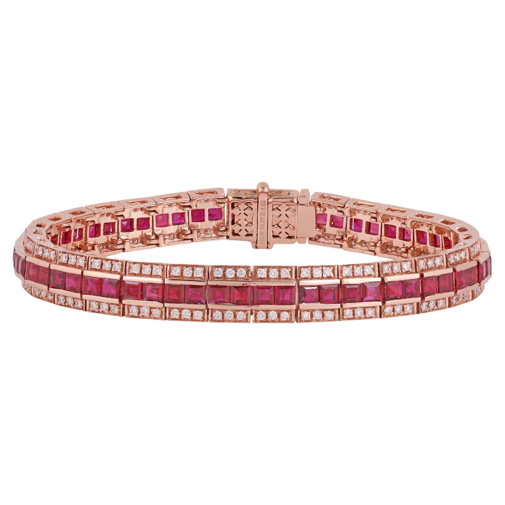 Bracelet en or rose 18 carats avec rubis et diamants de 10,57 carats en vente