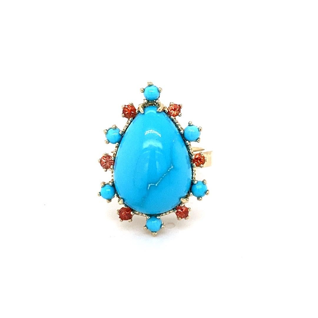 Contemporary 10.57 Carat Turquoise Sapphire Yellow Gold Cocktail Ring For Sale