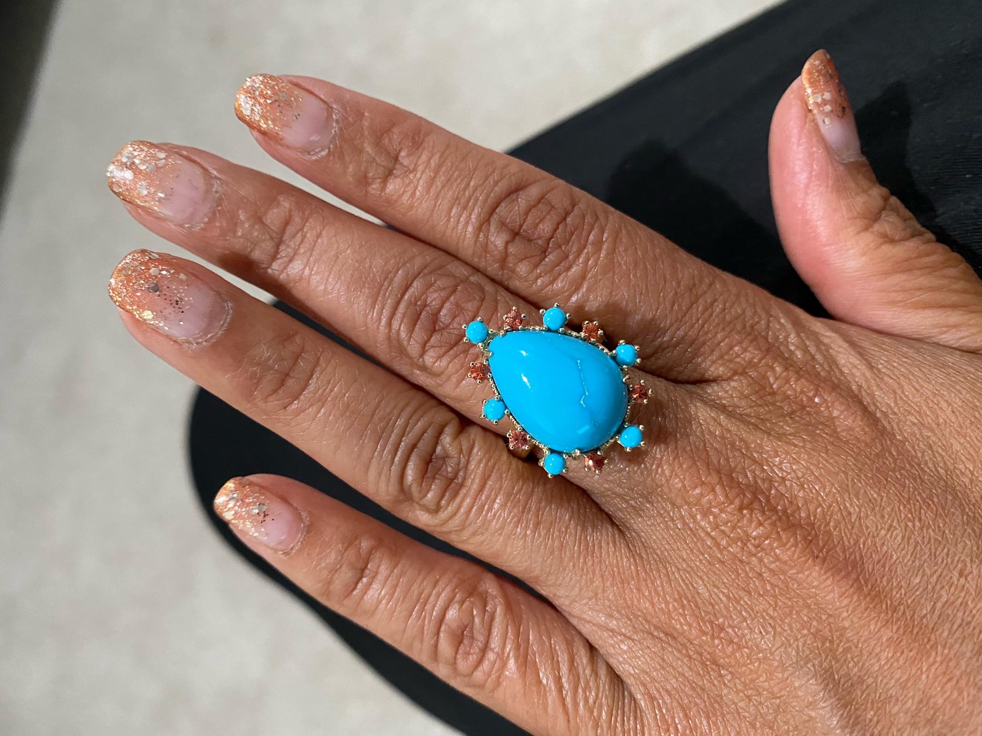 Women's 10.57 Carat Turquoise Sapphire Yellow Gold Cocktail Ring For Sale