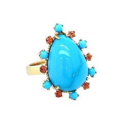 10.57 Carat Turquoise Saphir Or Jaune Bague Cocktail