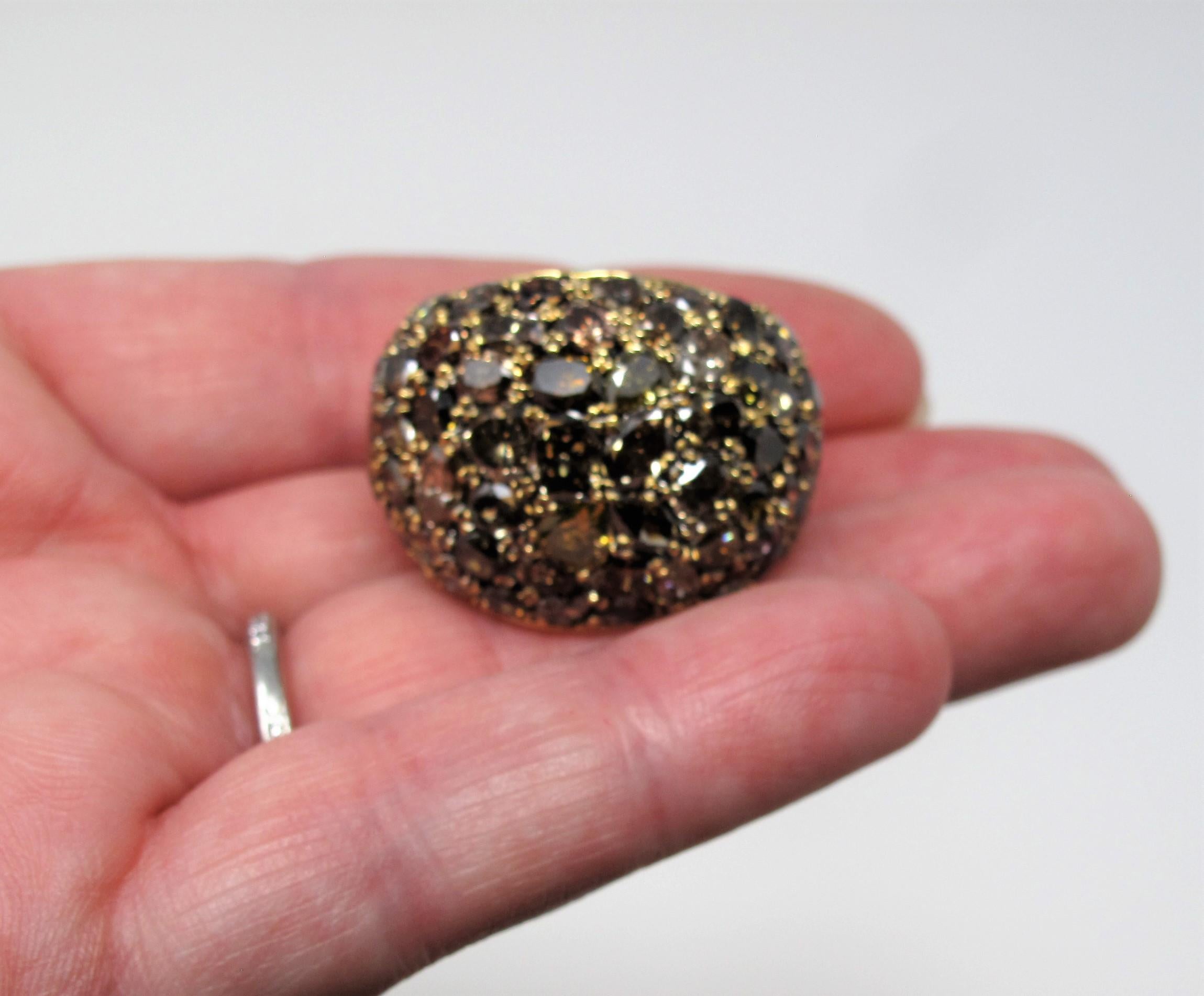 Großer Bombe Fancy Cognac Diamant Multi Cut Pave Dome Ring in 18 Karat Gold im Angebot 2