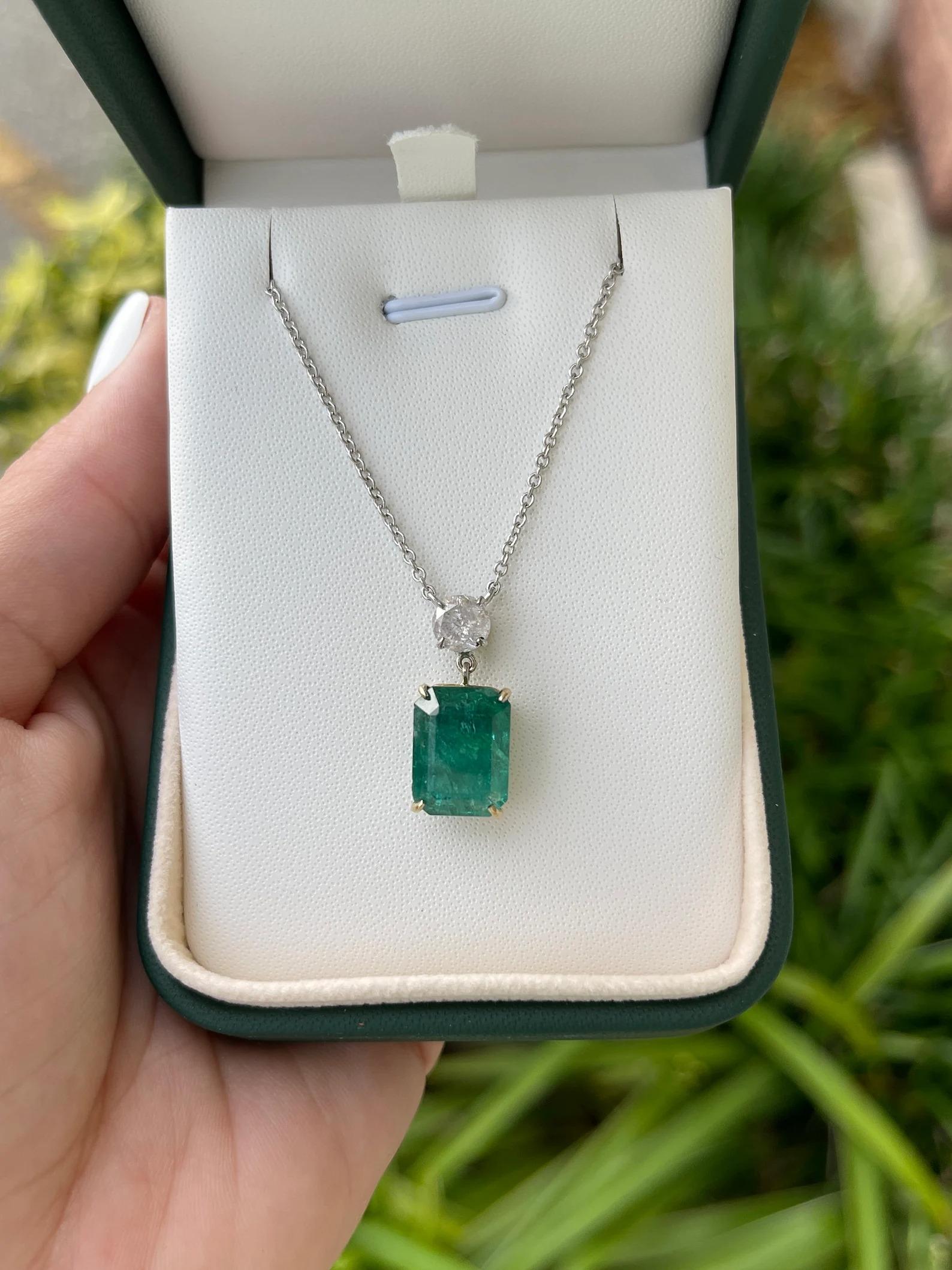 Modern 10.57tcw Natural Zambian Emerald & Diamond Accent Two Toned 18