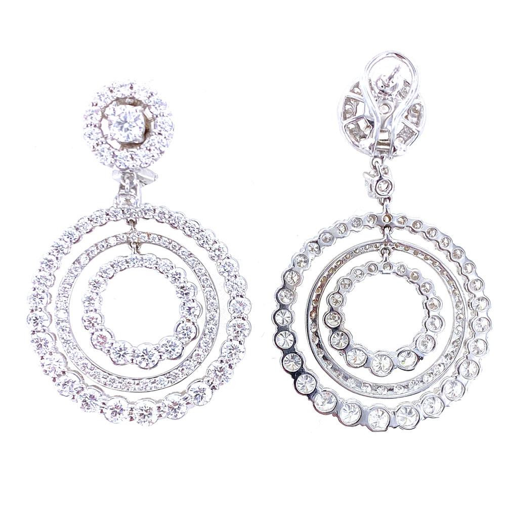 Women's 10.58 Carat Diamond Multi Circle Drop Dangle 18 Karat White Gold Earrings