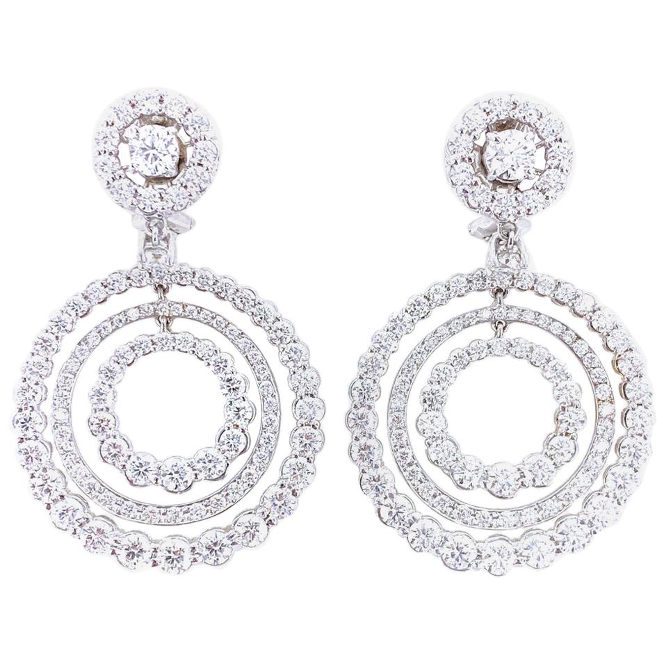 10.58 Carat Diamond Multi Circle Drop Dangle 18 Karat White Gold Earrings