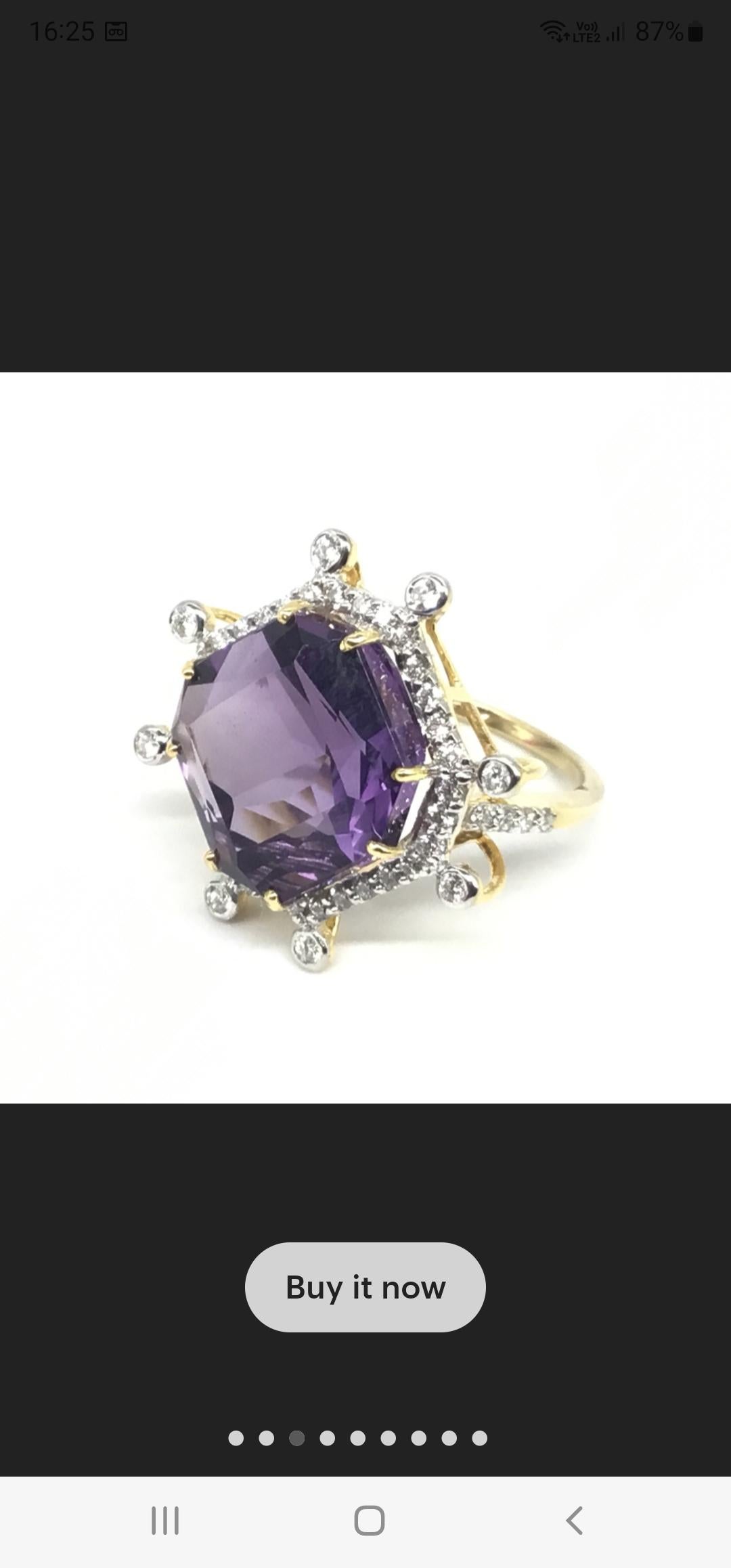 Bague en or 14 carats avec améthyste de 10,58 carats et diamants de 0,48 carat Unisexe en vente
