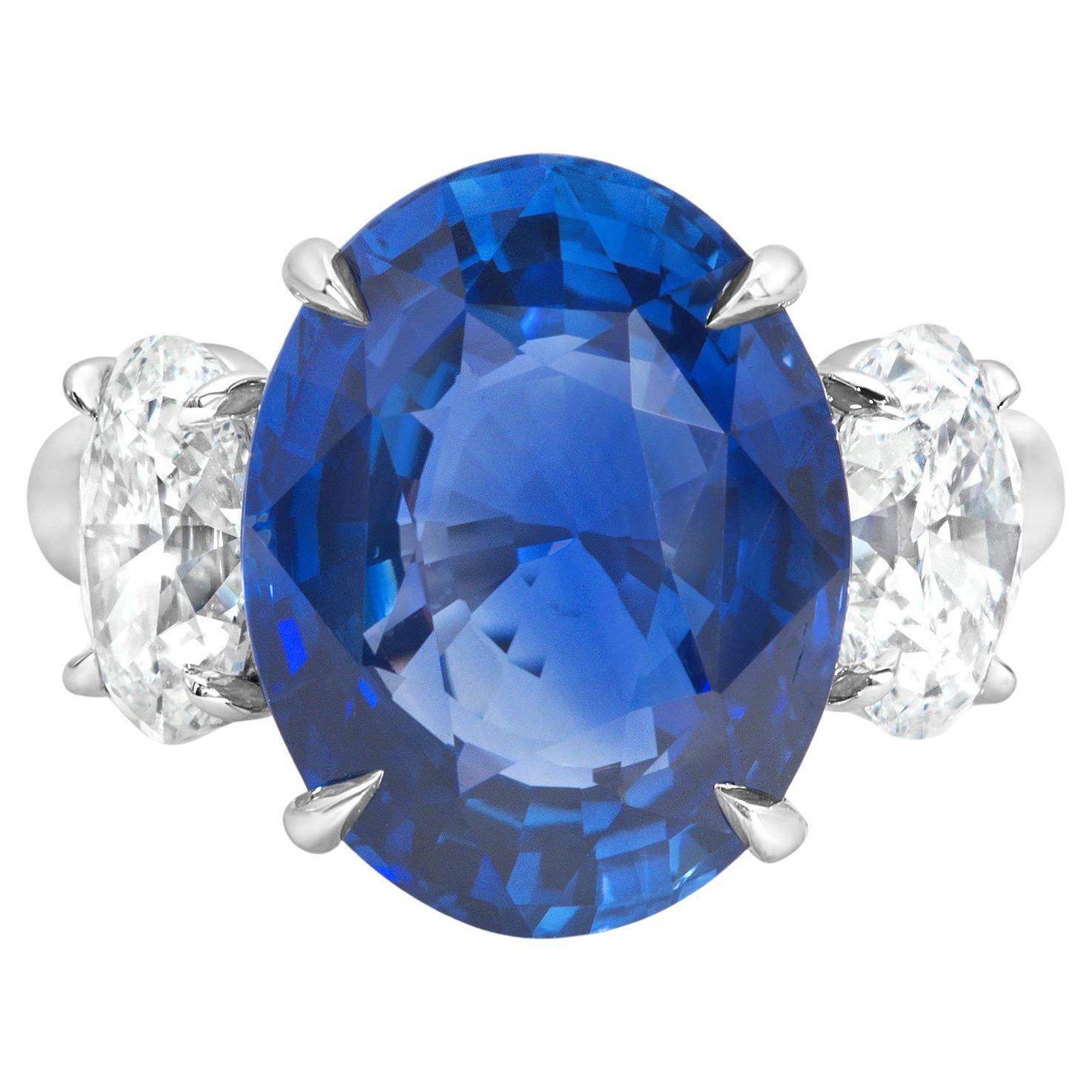 Roman Malakov 10.58 Carats Oval Cut Sapphire & Diamond Three-Stone Wedding Ring