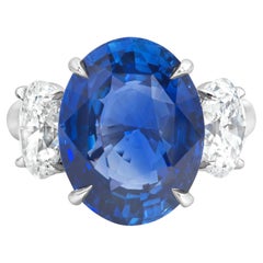 Roman Malakov 10.58 Carats Oval Cut Sapphire & Diamond Three-Stone Wedding Ring