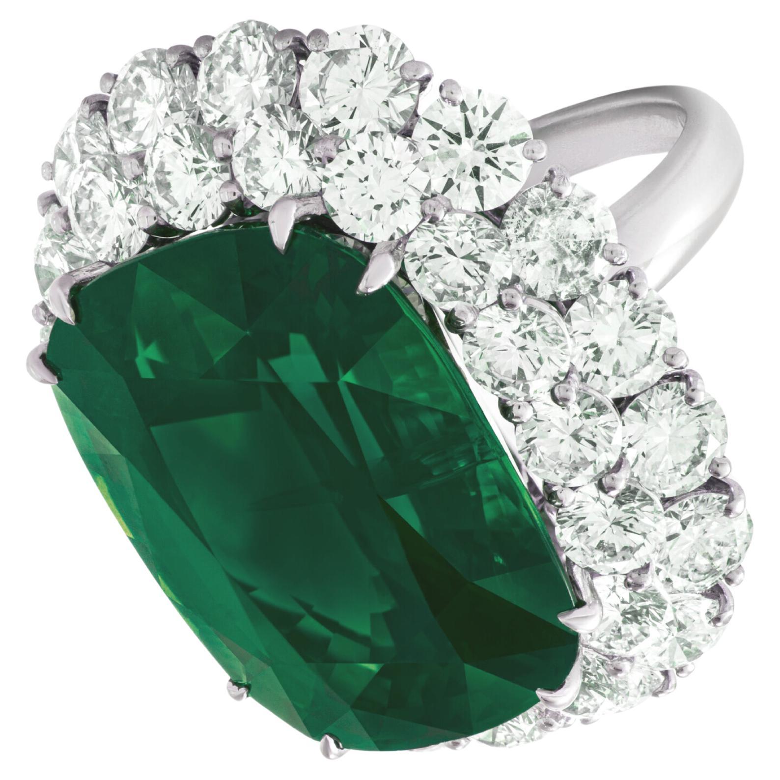 Women's 10.59 Carat AGL-Certified Cushion Cut Emerald Ring For Sale