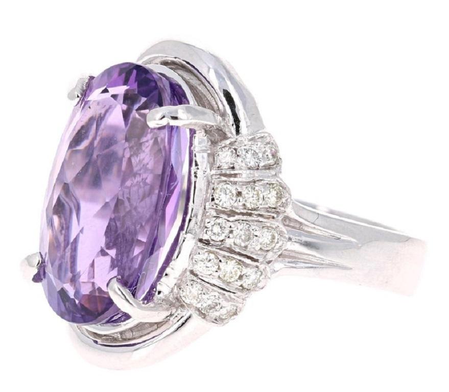 Contemporary 10.59 Carat Amethyst Diamond 14 Karat White Gold Cocktail Ring For Sale