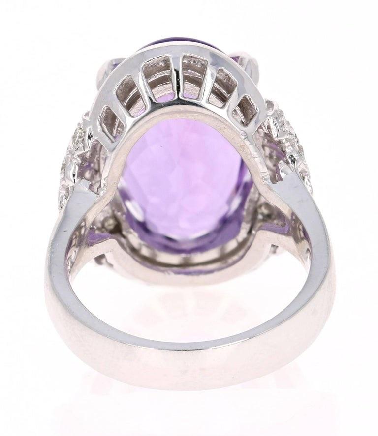Oval Cut 10.59 Carat Amethyst Diamond 14 Karat White Gold Cocktail Ring For Sale