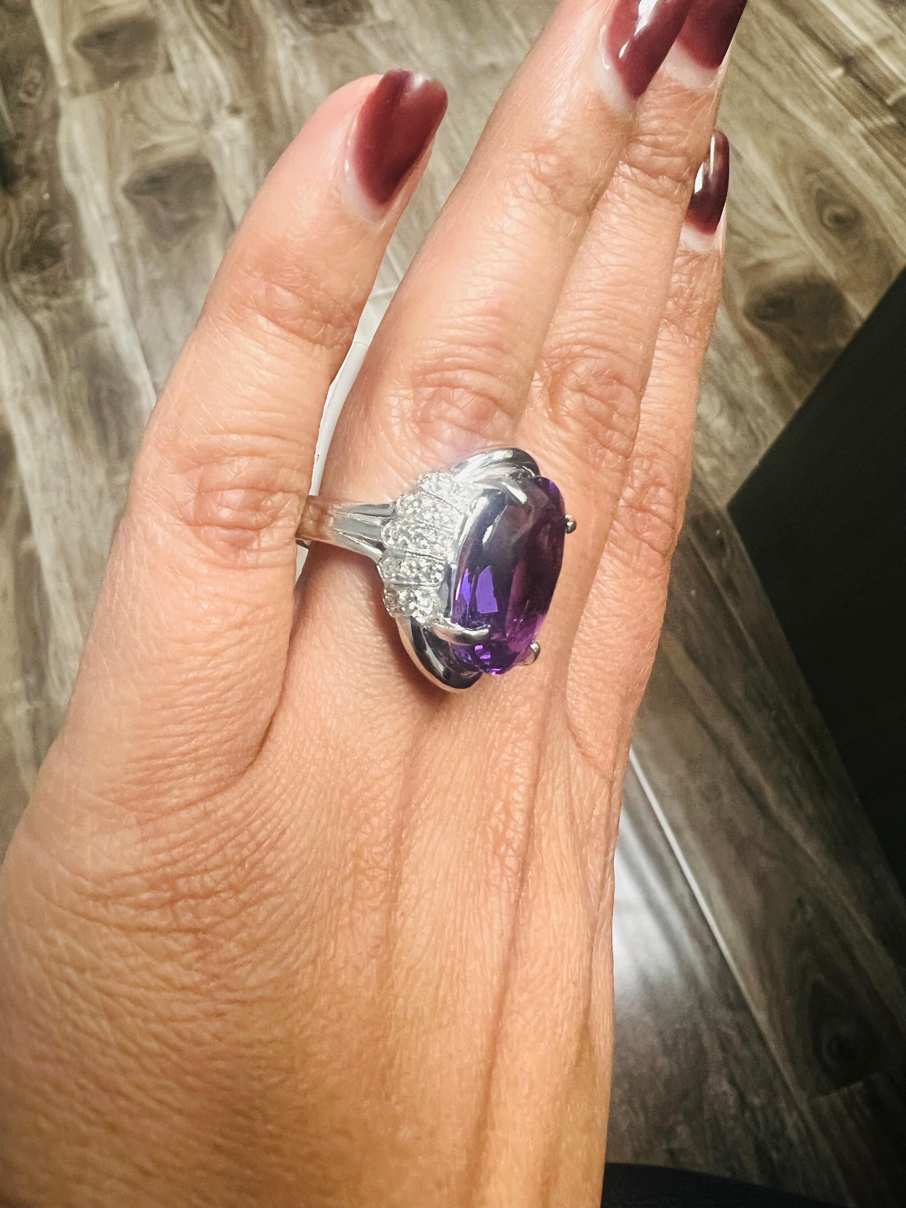 10.59 Carat Amethyst Diamond 14 Karat White Gold Cocktail Ring For Sale 1
