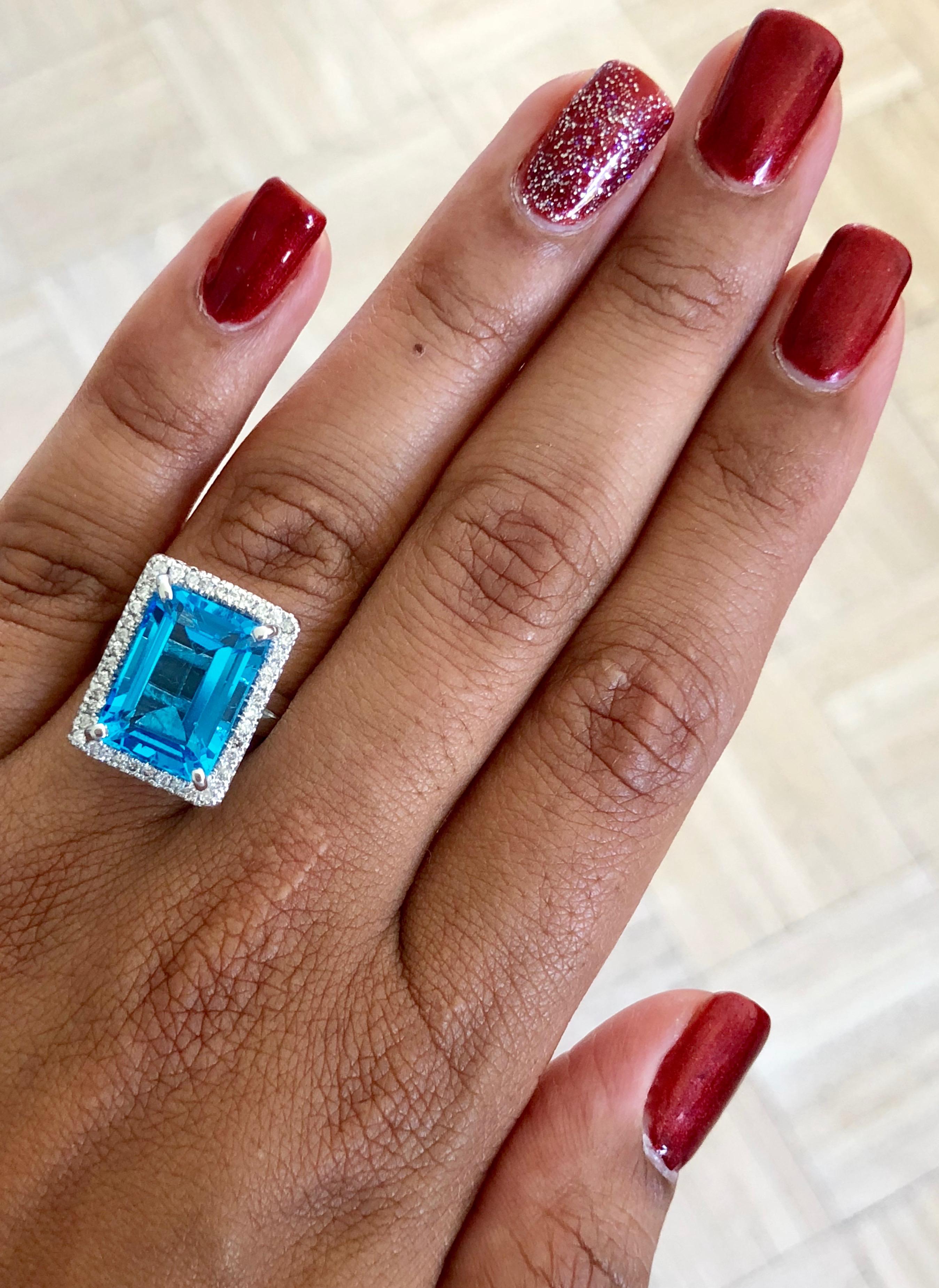 10.59 Carat Blue Topaz Diamond 14 Karat White Gold Cocktail Ring In New Condition In Los Angeles, CA