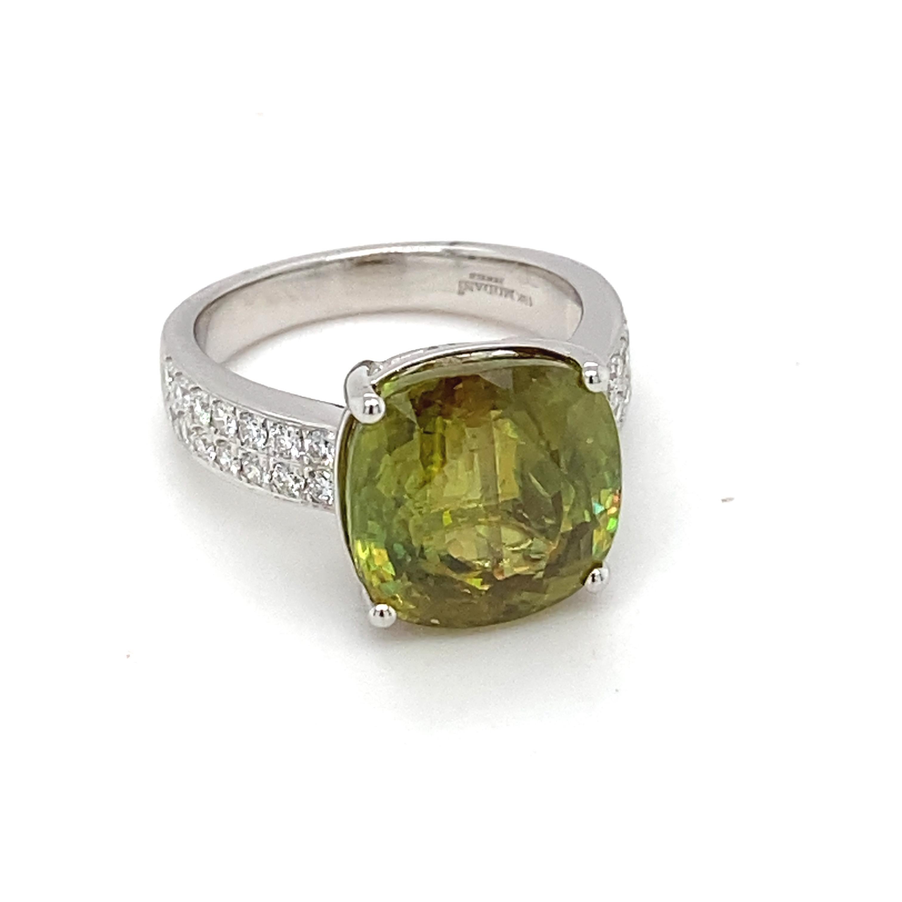 10.59 Carat Cushion Sphene Diamond White Gold Solitaire Ring For Sale 7