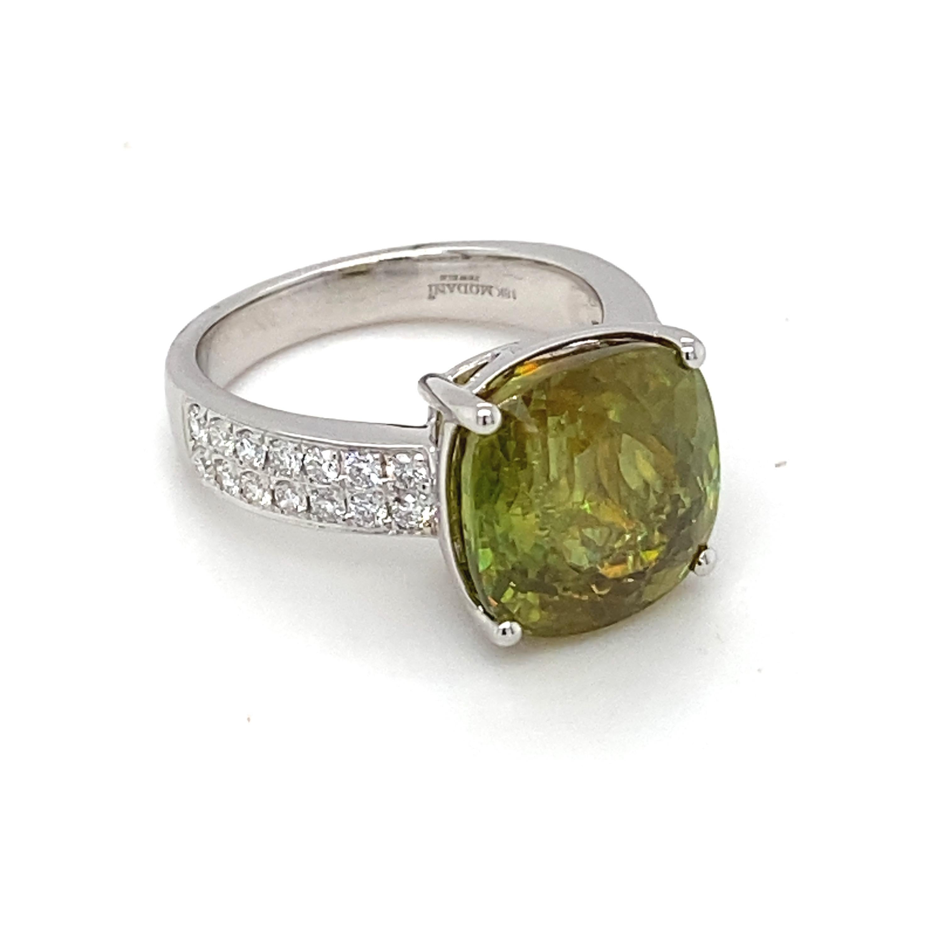 10,59 Karat Kissenschliff Sphene Diamant Weißgold Solitär Ring (Kunsthandwerker*in) im Angebot