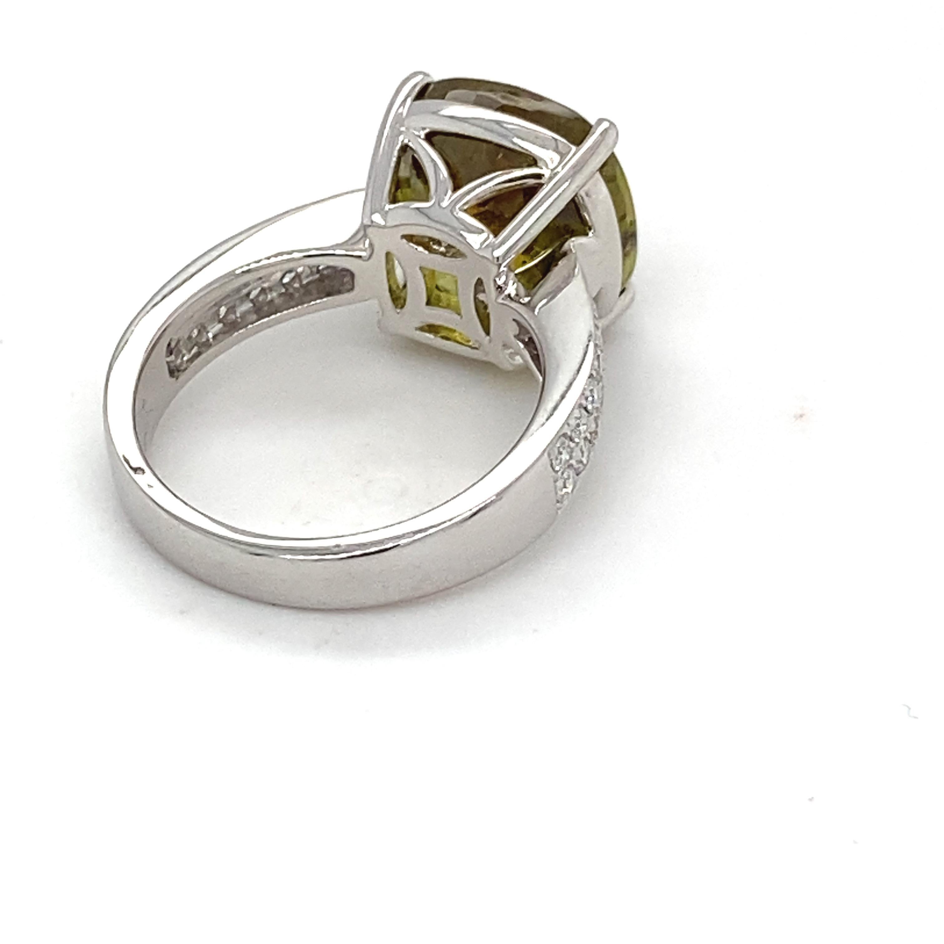 Women's 10.59 Carat Cushion Sphene Diamond White Gold Solitaire Ring For Sale