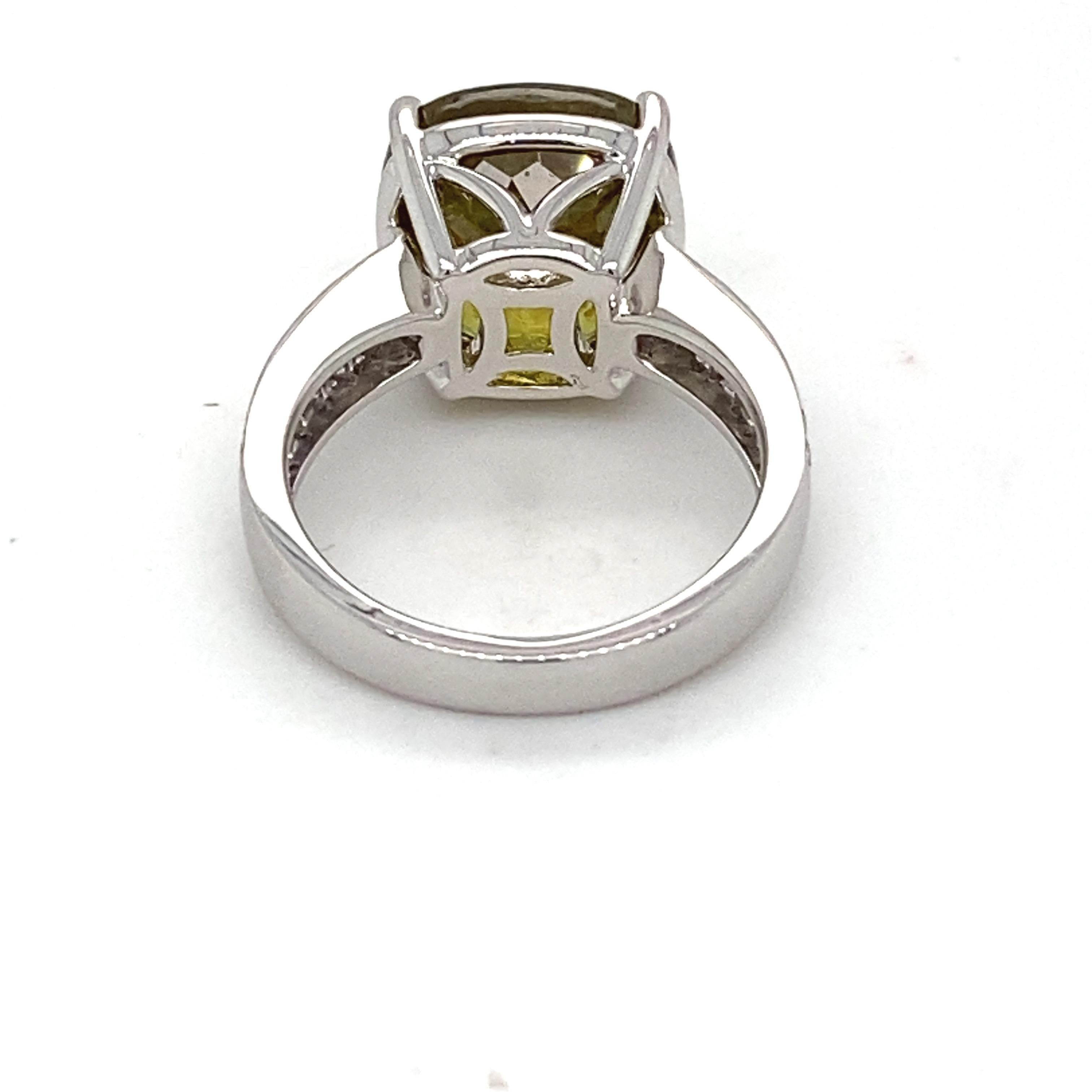 10.59 Carat Cushion Sphene Diamond White Gold Solitaire Ring For Sale 2