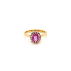 Anello da donna con zaffiro rosa e diamante aureolato da 1,33 carati totali