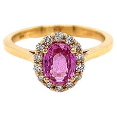 1.33 Gesamtkarat rosa Saphir Diamant Halo Damenring