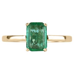 1,05 Karat 14K natürlicher Smaragd-Emerald-Schliff 4-Zinken Solitär Gold Verlobungsring