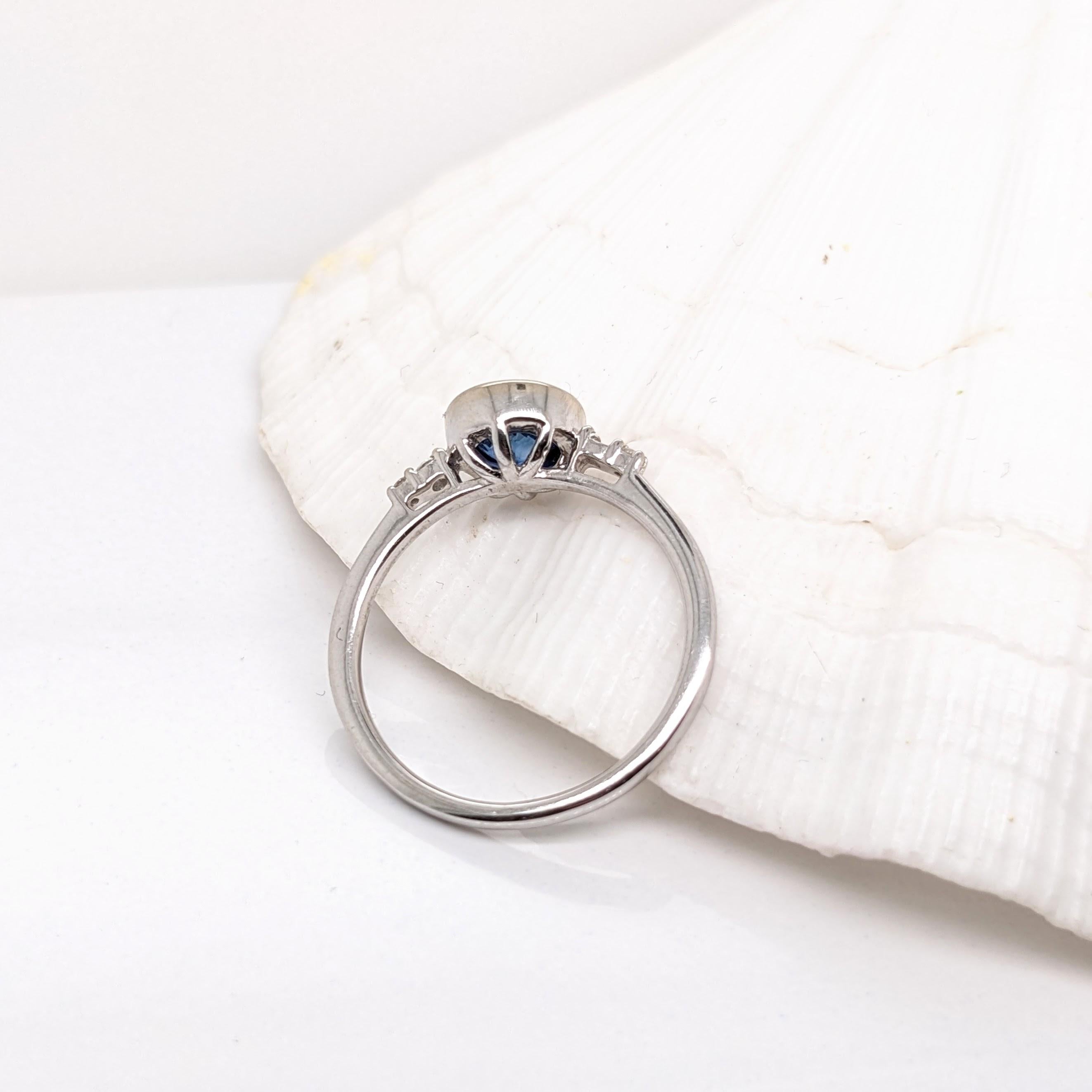 1.05ct Blue Sapphire Ring w Diamond Accents in Solid 14k White Gold Round 6mm In New Condition For Sale In Columbus, OH