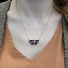10.5Ct Butterfly-Shaped Tourmaline Necklace with Diamond Accents: Solid 14K Gold