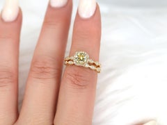 Christie, parure de mariage halo coussin en or 14 carats avec saphir citron et diamants 1,05 carat
