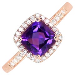 Cushion Cut Amethyst Engagement Halo Ring (Approx. 1.00-Carats), 14k Rose Gold