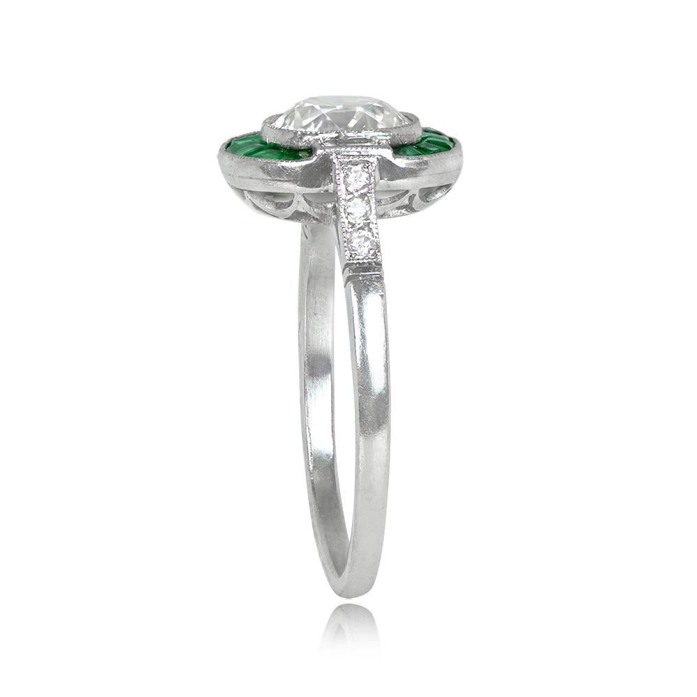 Art Deco 1.05ct Cushion Cut Diamond Engagement Ring, Emerald Halo, VS1 Clarity, Platinum
