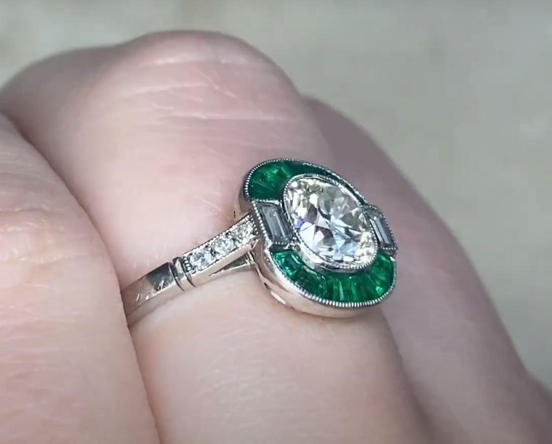 Women's 1.05ct Cushion Cut Diamond Engagement Ring, Emerald Halo, VS1 Clarity, Platinum