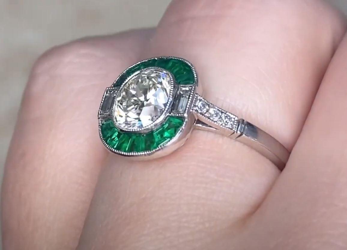 1.05ct Cushion Cut Diamond Engagement Ring, Emerald Halo, VS1 Clarity, Platinum 1