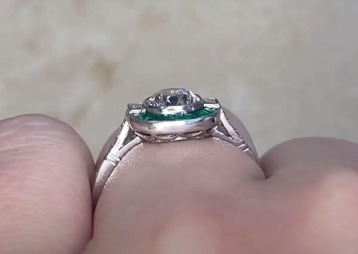 1.05ct Cushion Cut Diamond Engagement Ring, Emerald Halo, VS1 Clarity, Platinum 2